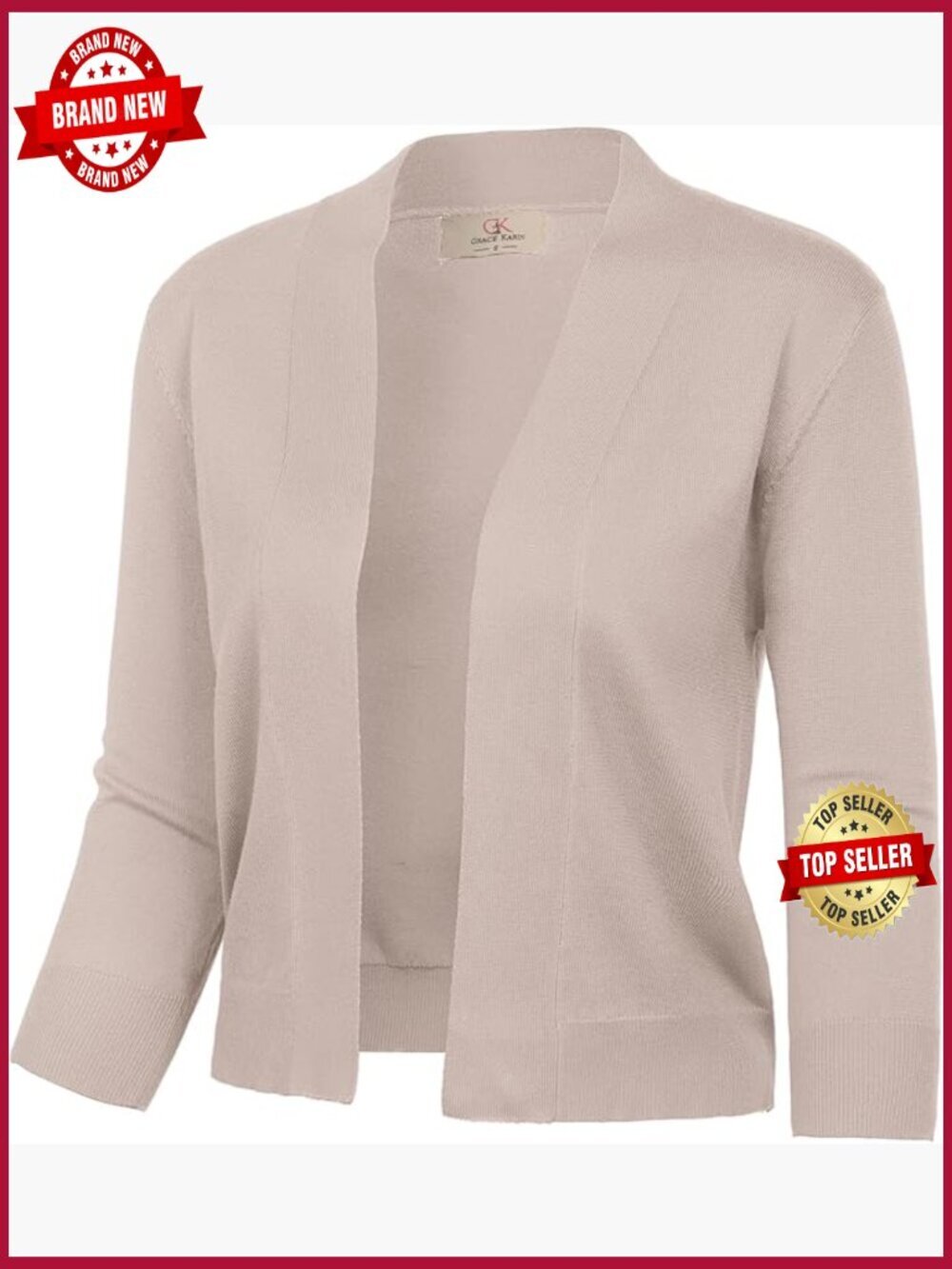 Cropped Cardigan Sweater 3/4 Sleeve Shrug Open Front Knit Lightweight S-3XL